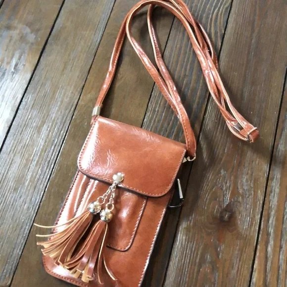 3/$30 Brown vegan crossbody travel wallet/phone case - Picture 2 of 7